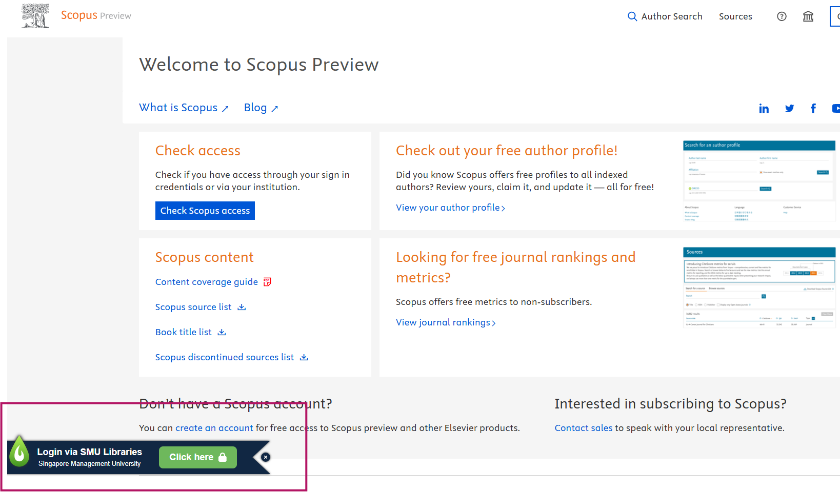 LibKey Scopus authentication popup